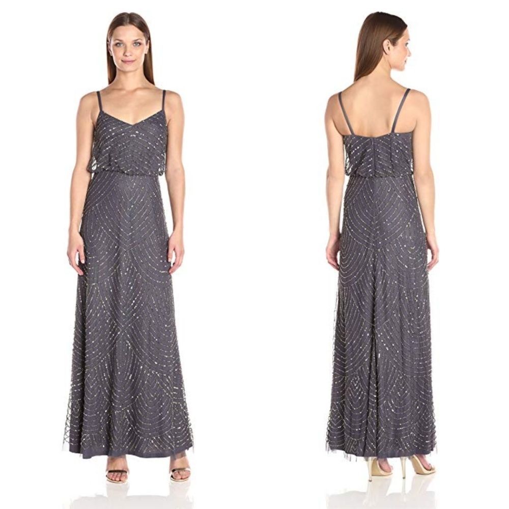 Adrianna Papell Beaded Blouson Gown C:Grey/Goold